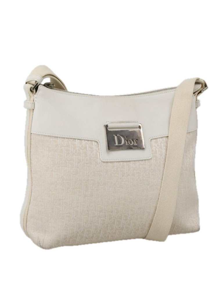 Authentic Christian Dior Trotter Canvas Shoulder Bag White